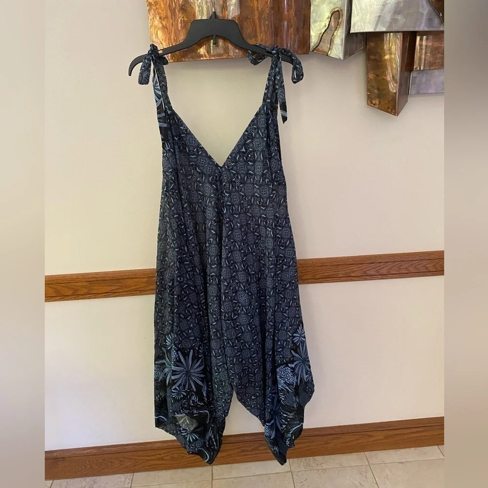 Free People Blue Wide Leg Floral Jumpsuit M